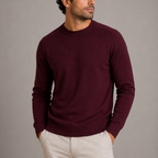 Men's Crew Neck Fine Knit Sweater - Ribbed Cuffs Jumper