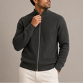 Men's Ribbed Zip Cardigan – Knitted Full-Zip Sweater with Stand Collar
