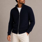 Men's Ribbed Zip Cardigan – Knitted Full-Zip Sweater with Stand Collar
