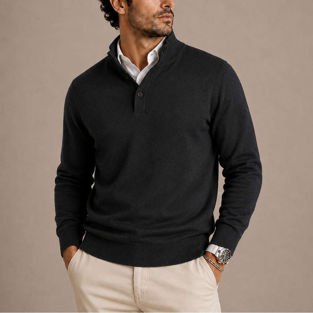 Men's Long Sleeve Knit Polo Sweater – Buttoned Collar Jumper