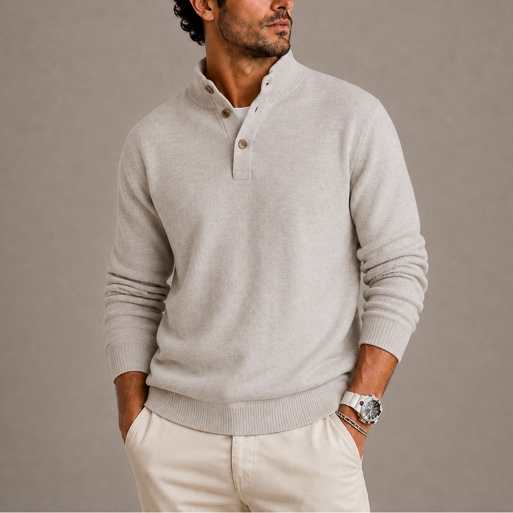 Men's Long Sleeve Knit Polo Sweater – Buttoned Collar Jumper