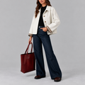 Women's Cropped Trench Jacket with Plaid Lining