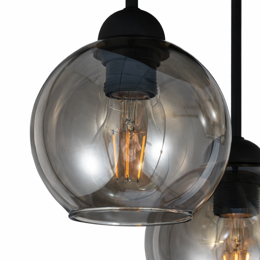 Industrial 3-Light Smoke Glass Globe Ceiling Lamp in Black for Living Room