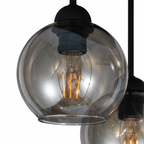 Industrial 3-Light Smoke Glass Globe Ceiling Lamp in Black for Living Room