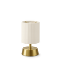 Cleo Rechargeable Cordless Table Lamp - Brass - Ivory Pleated Shade [A]