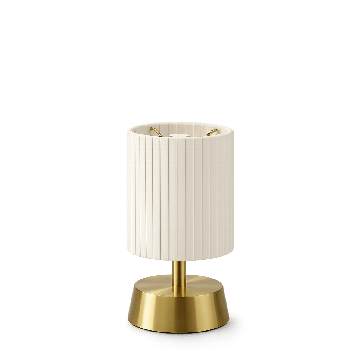 Cleo Rechargeable Cordless Table Lamp - Brass - Ivory Pleated Shade [A]