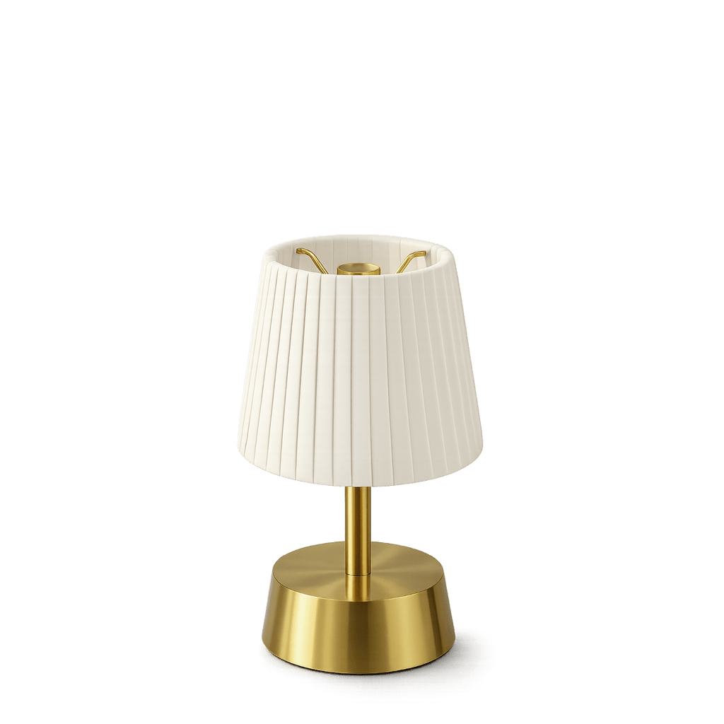 Cleo Rechargeable Cordless Table Lamp - Brass - Ivory Pleated Shade [D]