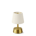 Cleo Rechargeable Cordless Table Lamp - Brass - Ivory Pleated Shade [D]