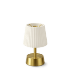 Cleo Rechargeable Cordless Table Lamp - Brass - Ivory Pleated Shade [D]