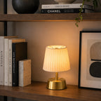 Cleo Rechargeable Cordless Table Lamp - Brass - Ivory Pleated Shade [D]