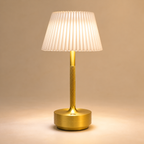 Liberty Rechargeable Cordless Table Lamp - Brass - Ivory Pleated Shade [D]