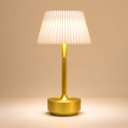 Liberty Rechargeable Cordless Table Lamp - Brass - Ivory Pleated Shade [D]