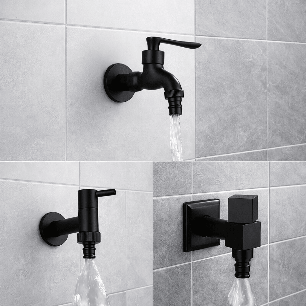 Wall-Mounted Tap, Matte Black Solid Brass, Kitchen Bathroom Garden