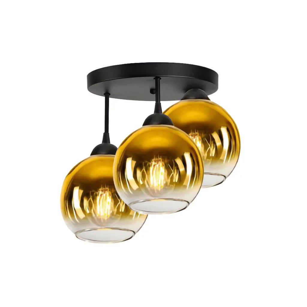Industrial 3-Light Smoke Glass Globe Ceiling Lamp in Black for Living Room