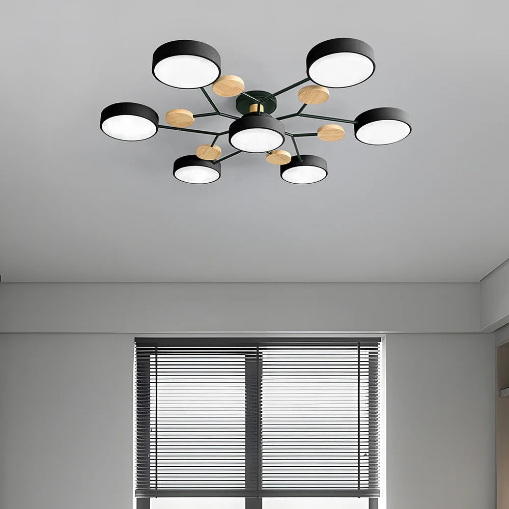 Round Iron Semi-Flush Ceiling Light - LED Chandelier Fixture