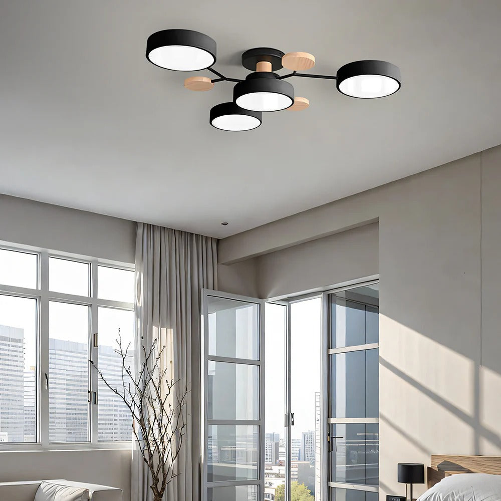Round Iron Semi-Flush Ceiling Light - LED Chandelier Fixture