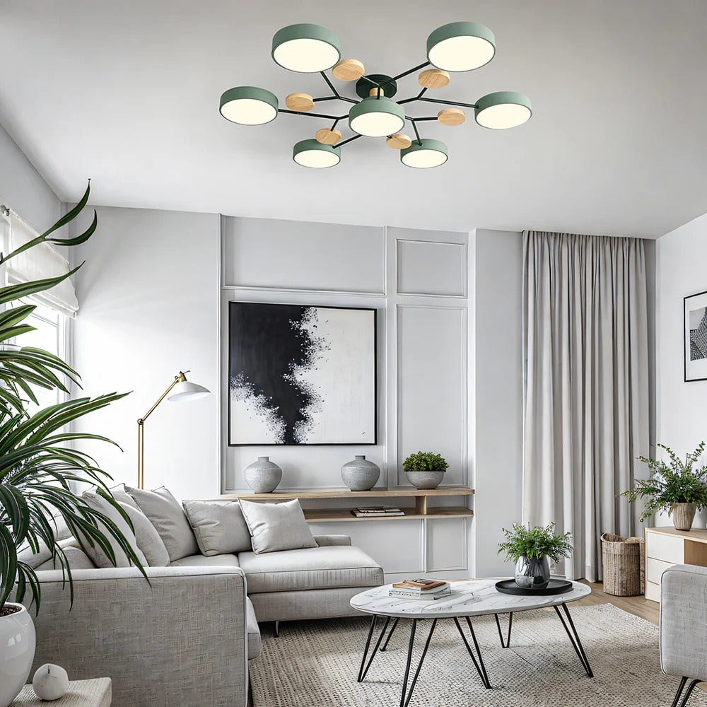 Round Iron Semi-Flush Ceiling Light - LED Chandelier Fixture
