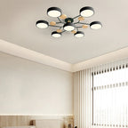 Round Iron Semi-Flush Ceiling Light - LED Chandelier Fixture