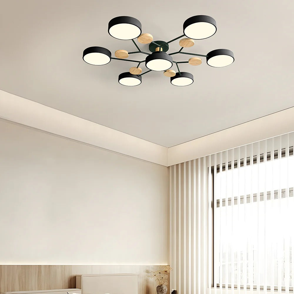 Round Iron Semi-Flush Ceiling Light - LED Chandelier Fixture