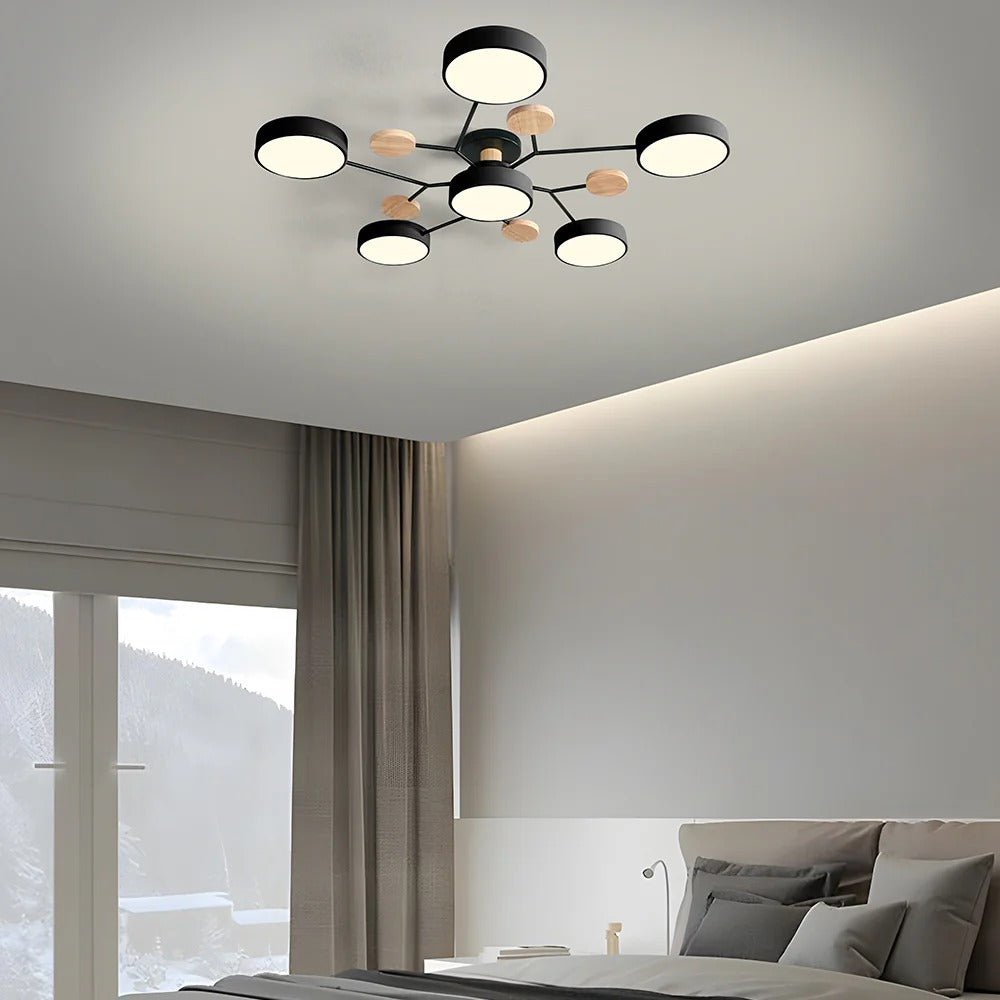Round Iron Semi-Flush Ceiling Light - LED Chandelier Fixture