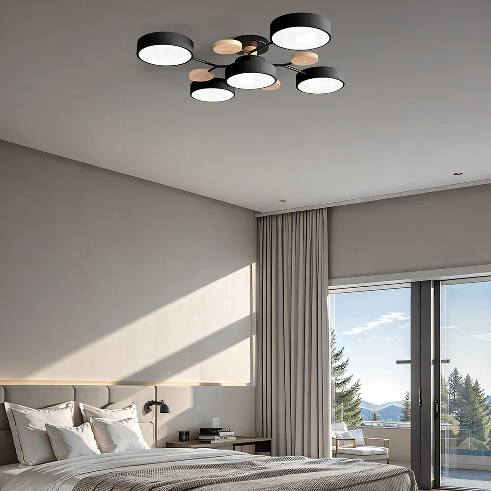 Round Iron Semi-Flush Ceiling Light - LED Chandelier Fixture