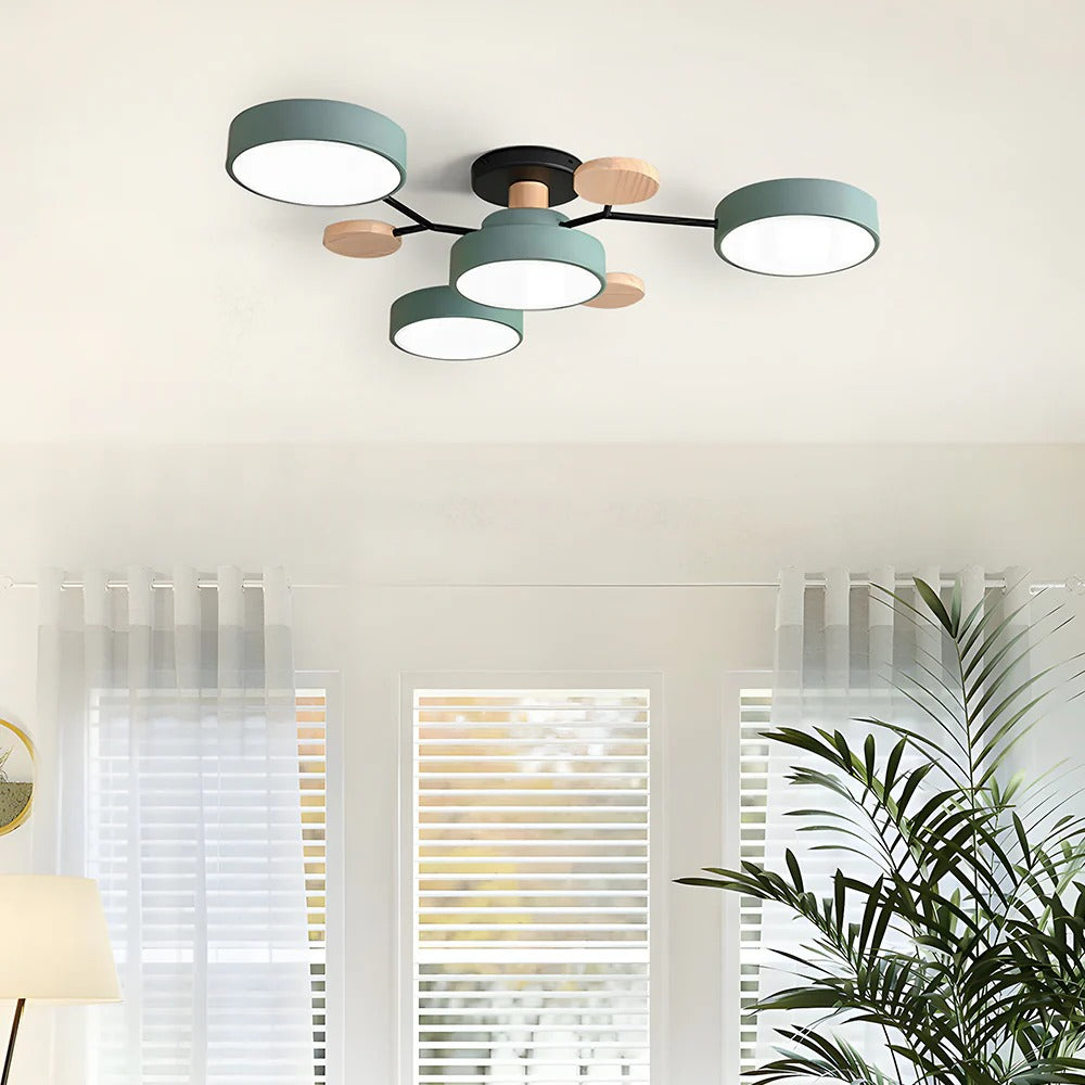 Round Iron Semi-Flush Ceiling Light - LED Chandelier Fixture