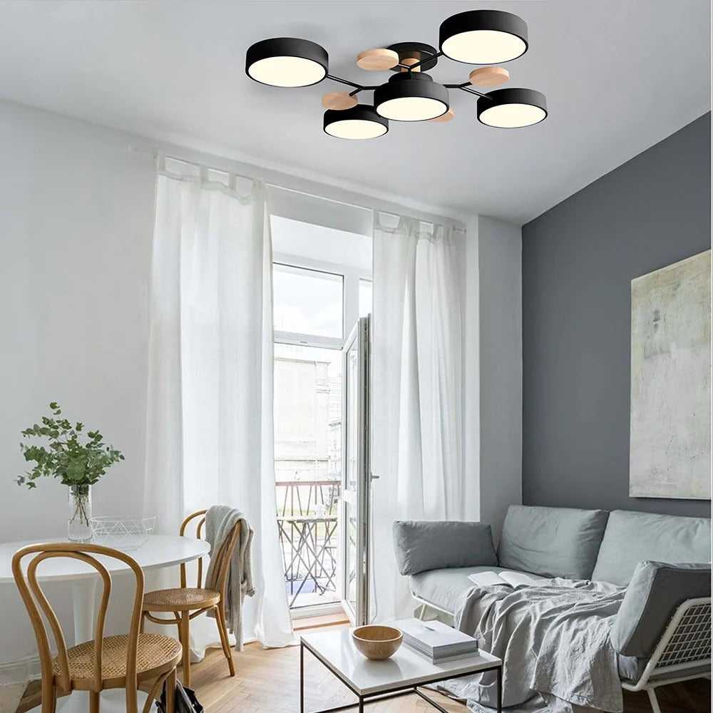 Round Iron Semi-Flush Ceiling Light - LED Chandelier Fixture