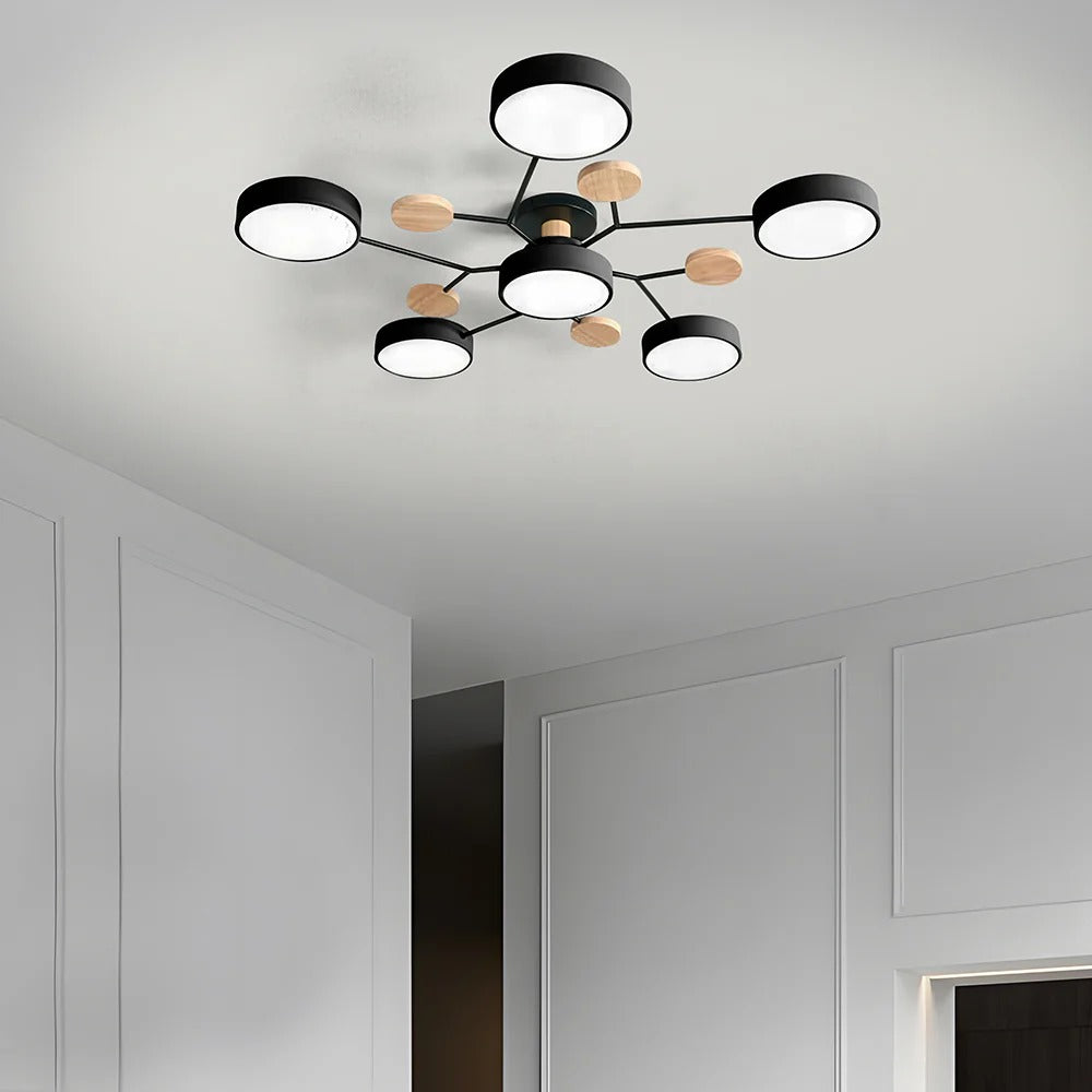 Round Iron Semi-Flush Ceiling Light - LED Chandelier Fixture