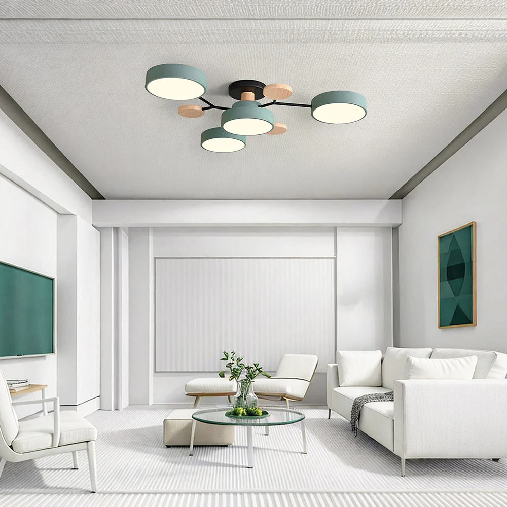 Round Iron Semi-Flush Ceiling Light - LED Chandelier Fixture