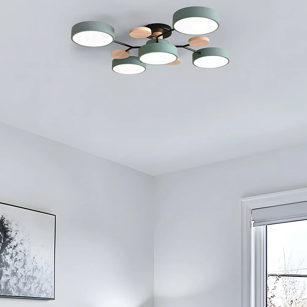 Round Iron Semi-Flush Ceiling Light - LED Chandelier Fixture