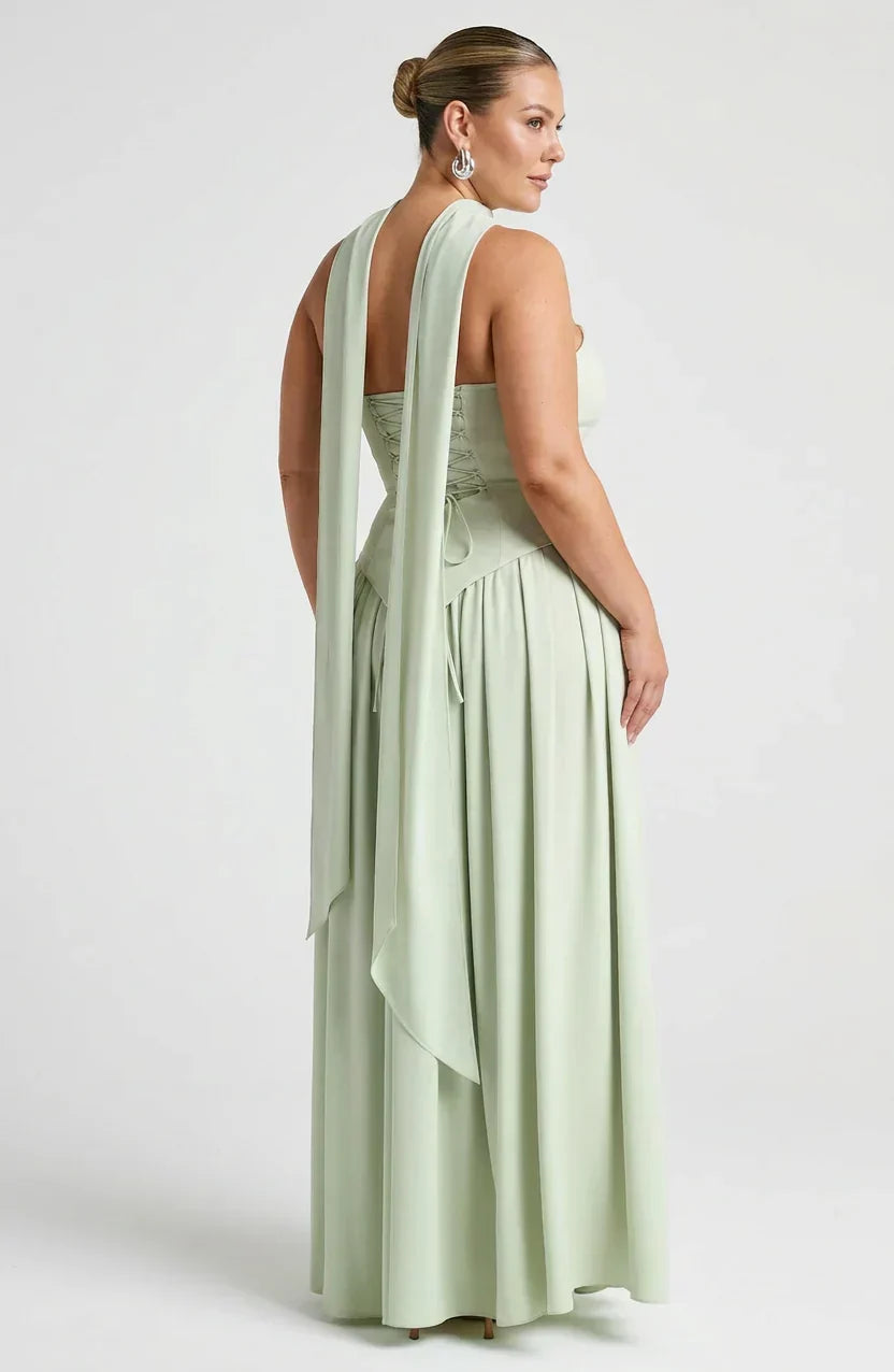 Women's Maxi Dress - Strapless Colorblock Style with High Side Slit