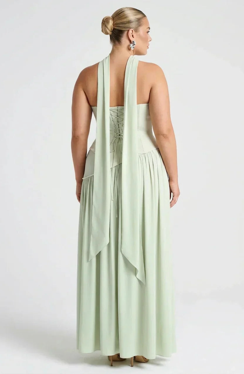 Women's Maxi Dress - Strapless Colorblock Style with High Side Slit