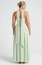 Women's Maxi Dress - Strapless Colorblock Style with High Side Slit