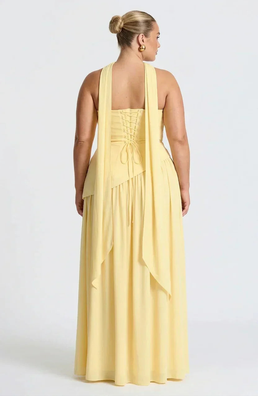 Women's Maxi Dress - Strapless Colorblock Style with High Side Slit
