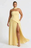 Women's Maxi Dress - Strapless Colorblock Style with High Side Slit
