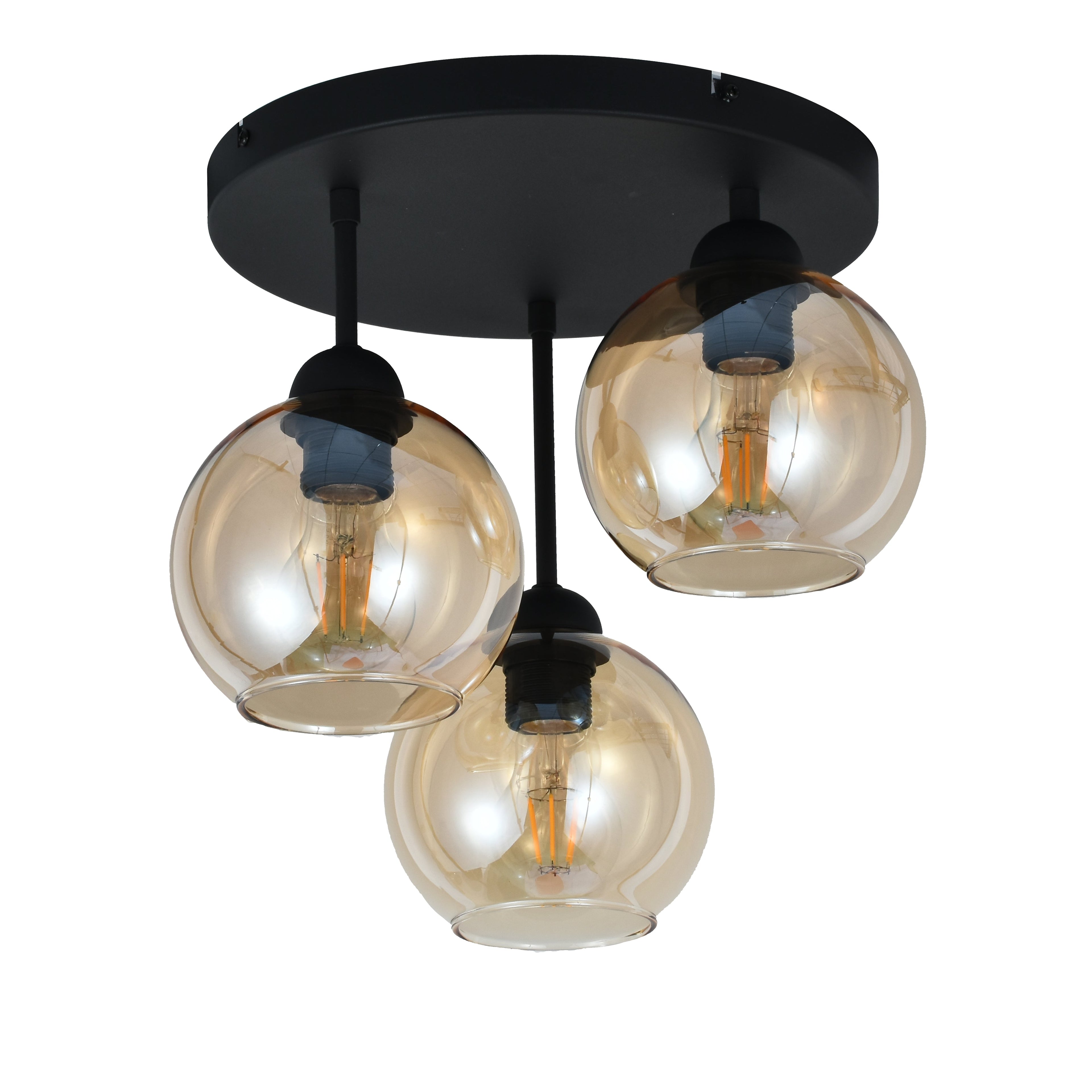 Industrial 3-Light Amber Globe Ceiling Lamp for Living Room, Bedroom