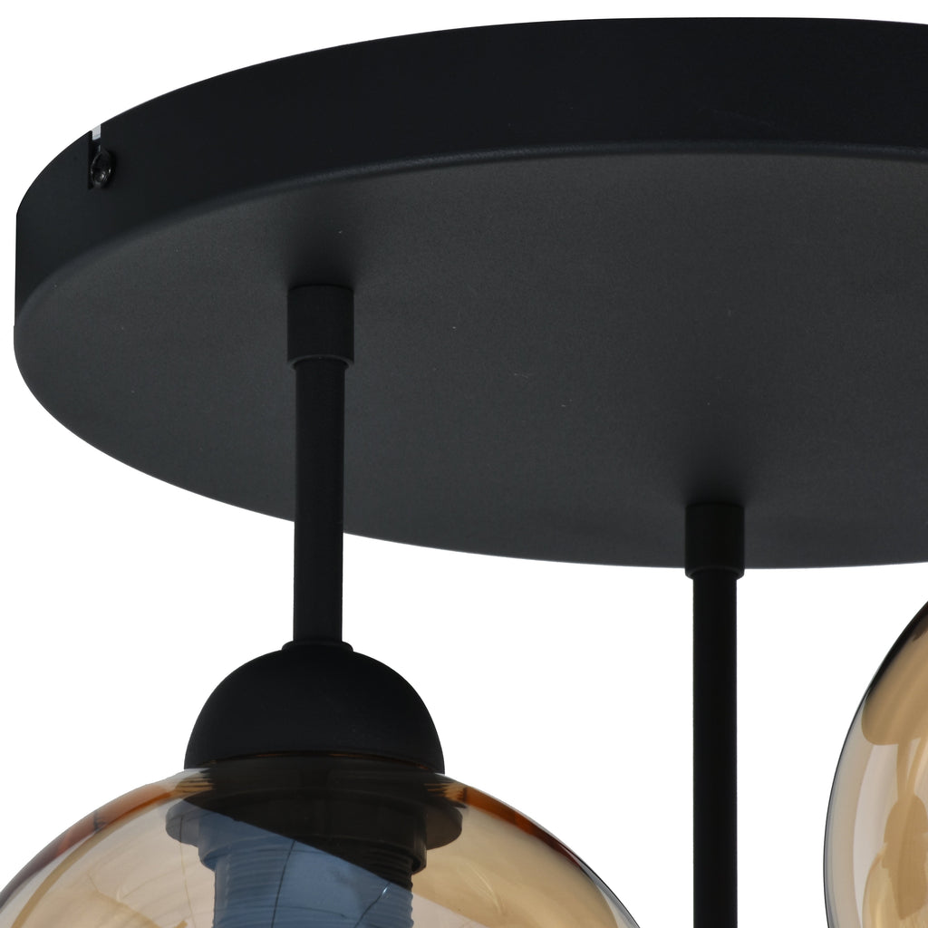 Industrial 3-Light Amber Globe Ceiling Lamp for Living Room, Bedroom