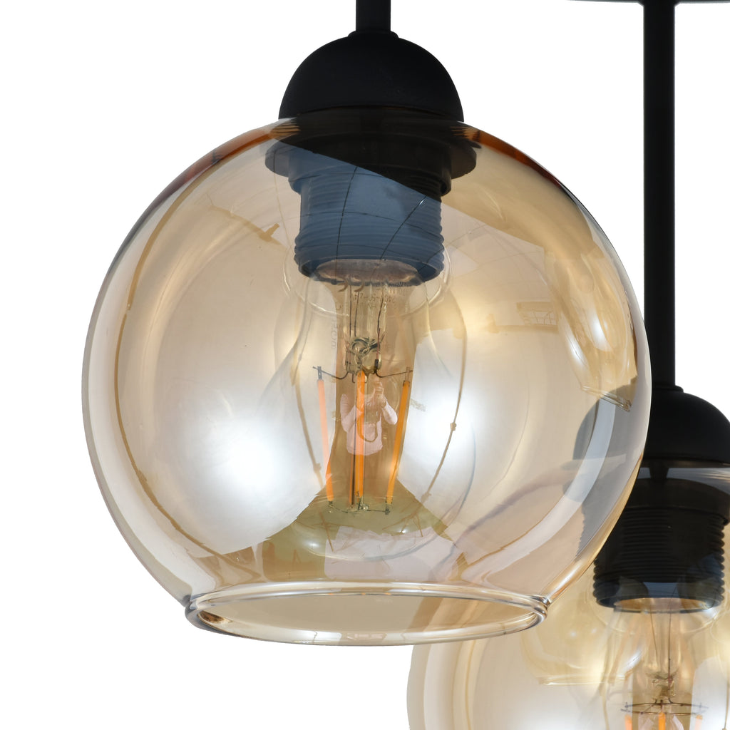 Industrial 3-Light Amber Globe Ceiling Lamp for Living Room, Bedroom