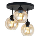 Industrial 3-Light Amber Globe Ceiling Lamp for Living Room, Bedroom