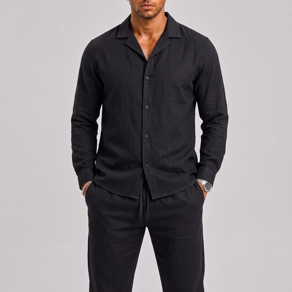 Men's Linen Set with Cuban Collar – Summer Shirt and Trousers