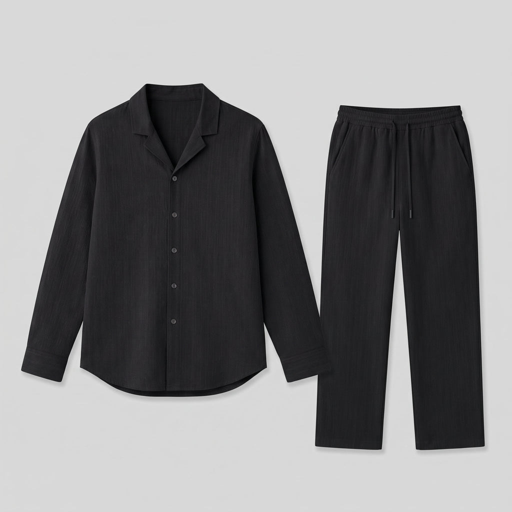 Men's Linen Set with Cuban Collar – Summer Shirt and Trousers