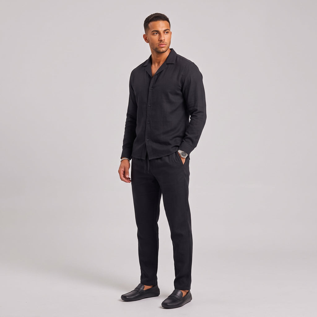 Men's Linen Set with Cuban Collar – Summer Shirt and Trousers