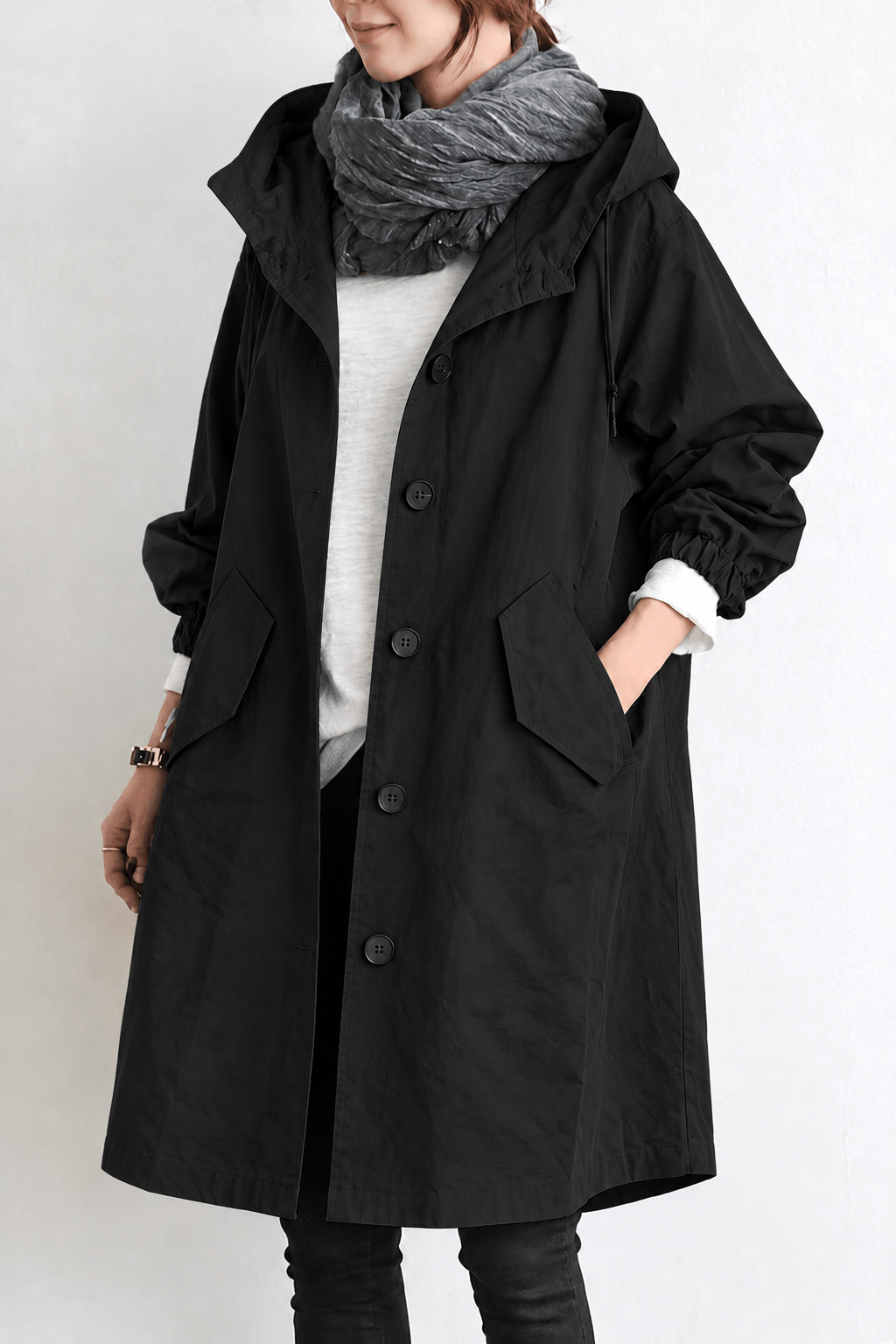 Women's Waterproof Trench Coat with Hood – Spring & Autumn Jacket
