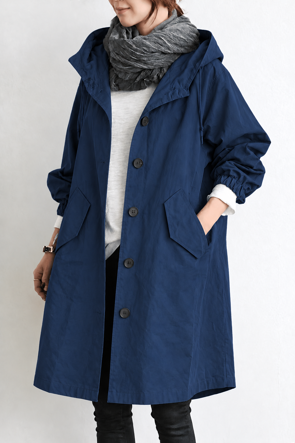 Women's Waterproof Trench Coat with Hood – Spring & Autumn Jacket