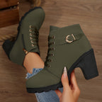 Women's Ankle Boots with Block Heel and Platform Sole