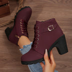 Women's Ankle Boots with Block Heel and Platform Sole
