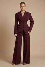Women's Tailored Two-Piece Suit – Peaked Lapel Blazer & Wide-Leg Trousers