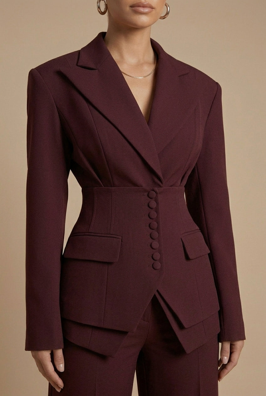 Women's Tailored Two-Piece Suit – Peaked Lapel Blazer & Wide-Leg Trousers