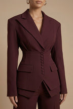 Women's Tailored Two-Piece Suit – Peaked Lapel Blazer & Wide-Leg Trousers