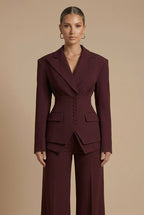 Women's Tailored Two-Piece Suit – Peaked Lapel Blazer & Wide-Leg Trousers